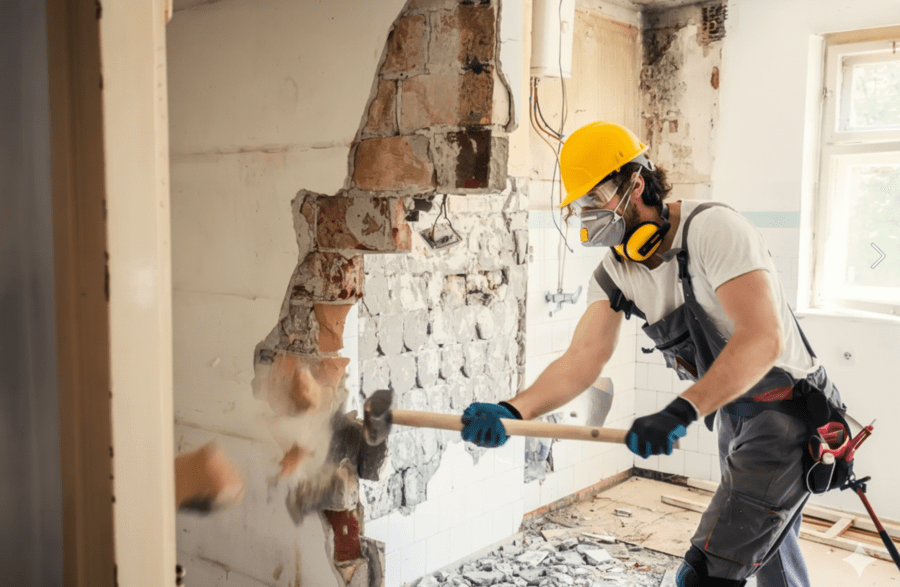 Sloopwerk aan het begin van een badkamerrenovatie